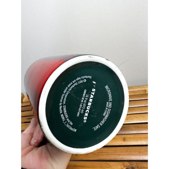 Starbucks 2021 Holiday Green Red Latte Tea Mug 16oz Ceramic - Picture 4 of 4